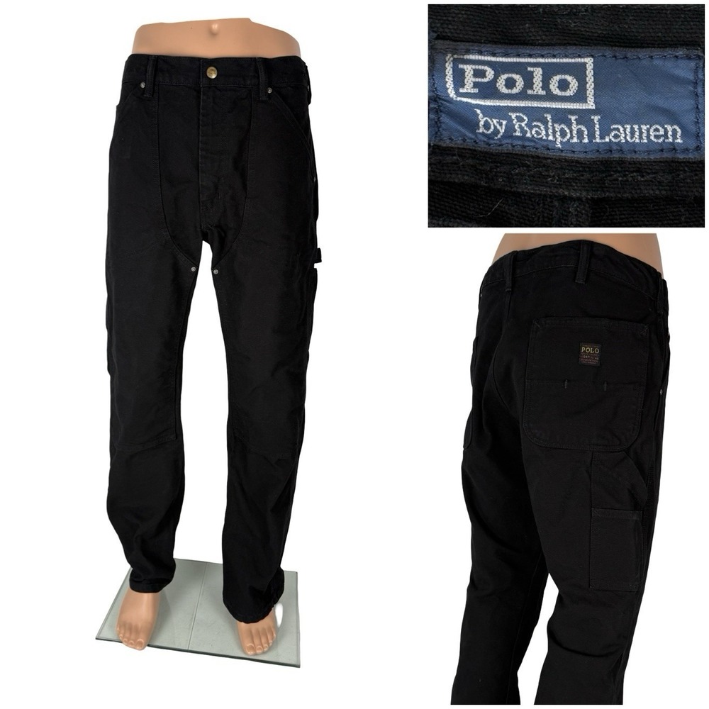 Polo Ralph Lauren Mens 34 X 34 Jeans Carpenter Utility Black Double Knee Denim